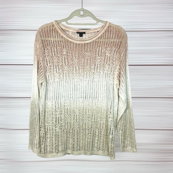 Lafayette 148 Ombre Open Knit Linen Blend Sweater Semi Sheer Size M - Picture 4 of 11